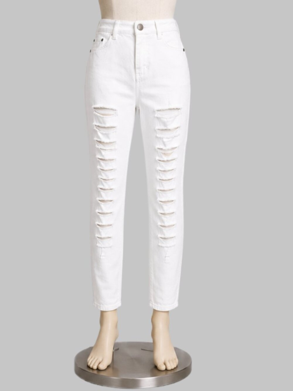 Ashley Stewart Trendy Off-White Distressed Denim Jeans Size 12